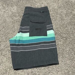 VISSLA Charcoal and Mint Striped Shorts